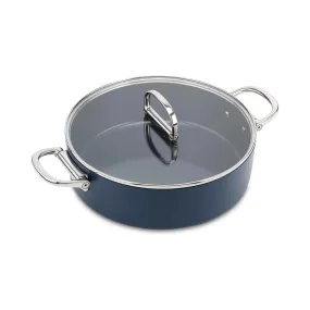 Space Folding Handle Ceramic Non-stick Blue Shallow Casserole Pan & Lid 5 Qt.