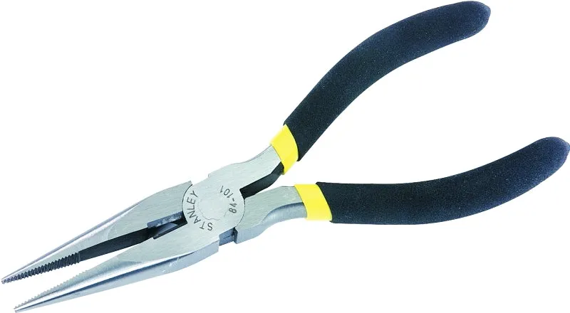 Stanley 84-101 Nose Plier, 6 in OAL, Black/Yellow Handle, Cushion-Grip Handle, 25/32 in W Jaw, 2-3/16 in L Jaw :CD 1: QUANTITY: 1