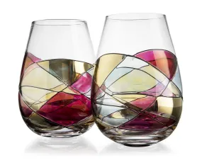 The Wine Savant Hand Painted Stemless Wine Glasses Set of 2 - Extra Large Goblets