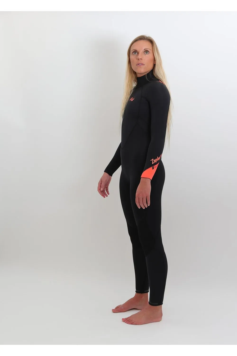 Tiki Ladies Zepha2 4/3 Wetsuit GBS - Back Zip - Black/Peach