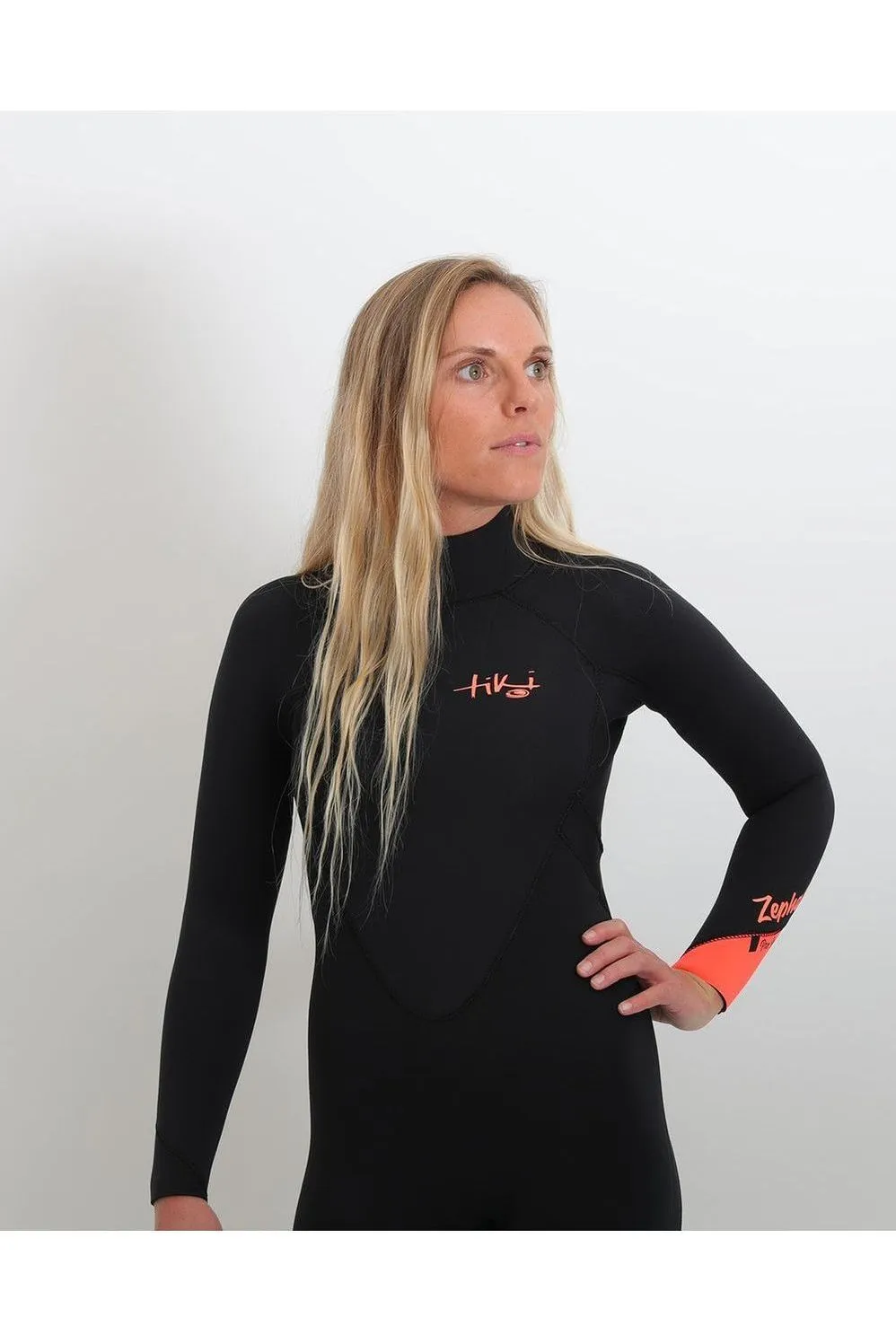 Tiki Ladies Zepha2 4/3 Wetsuit GBS - Back Zip - Black/Peach