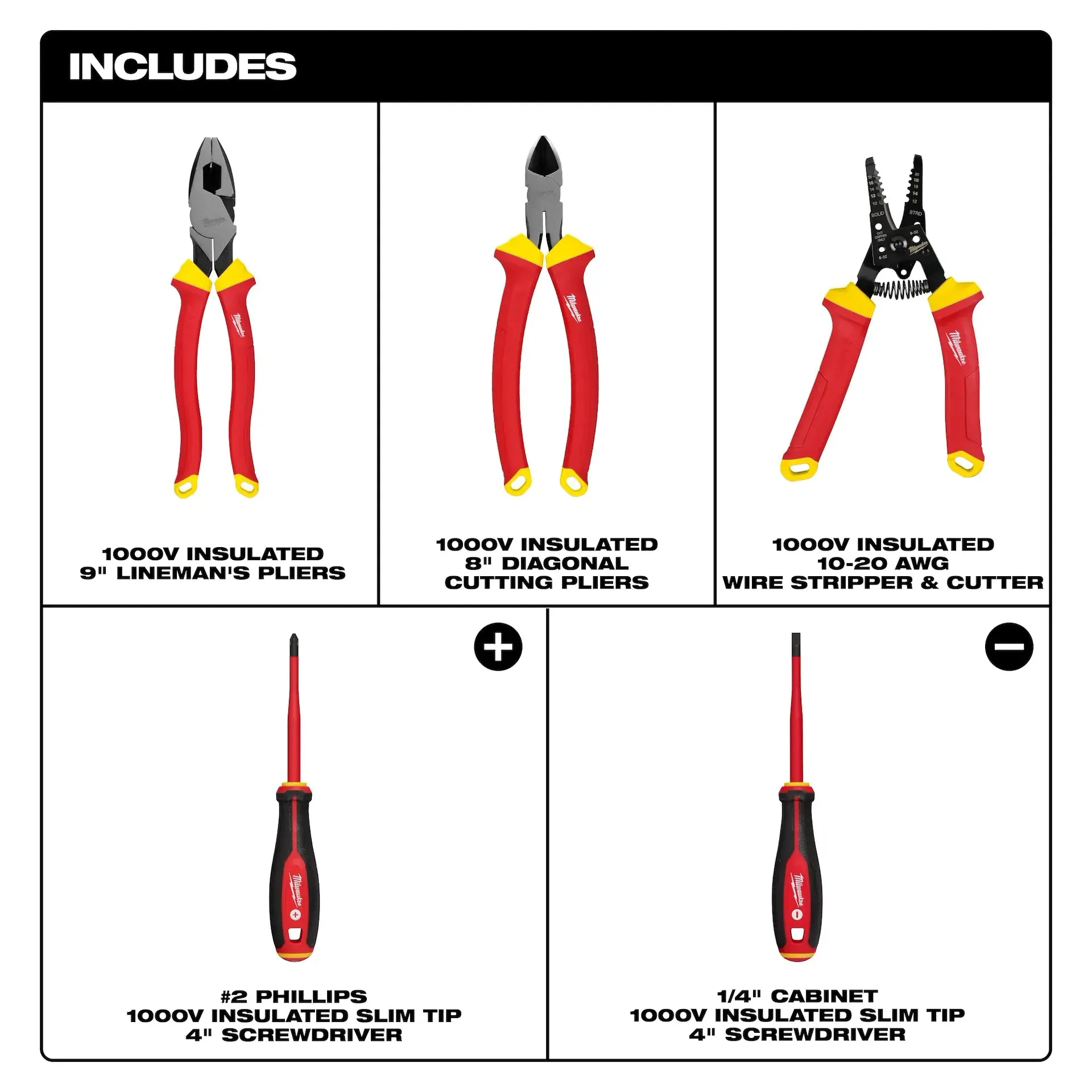 Tool Set - Milwaukee 5 PC 1000V Insulated Hand Tool Set, 48-22-2215