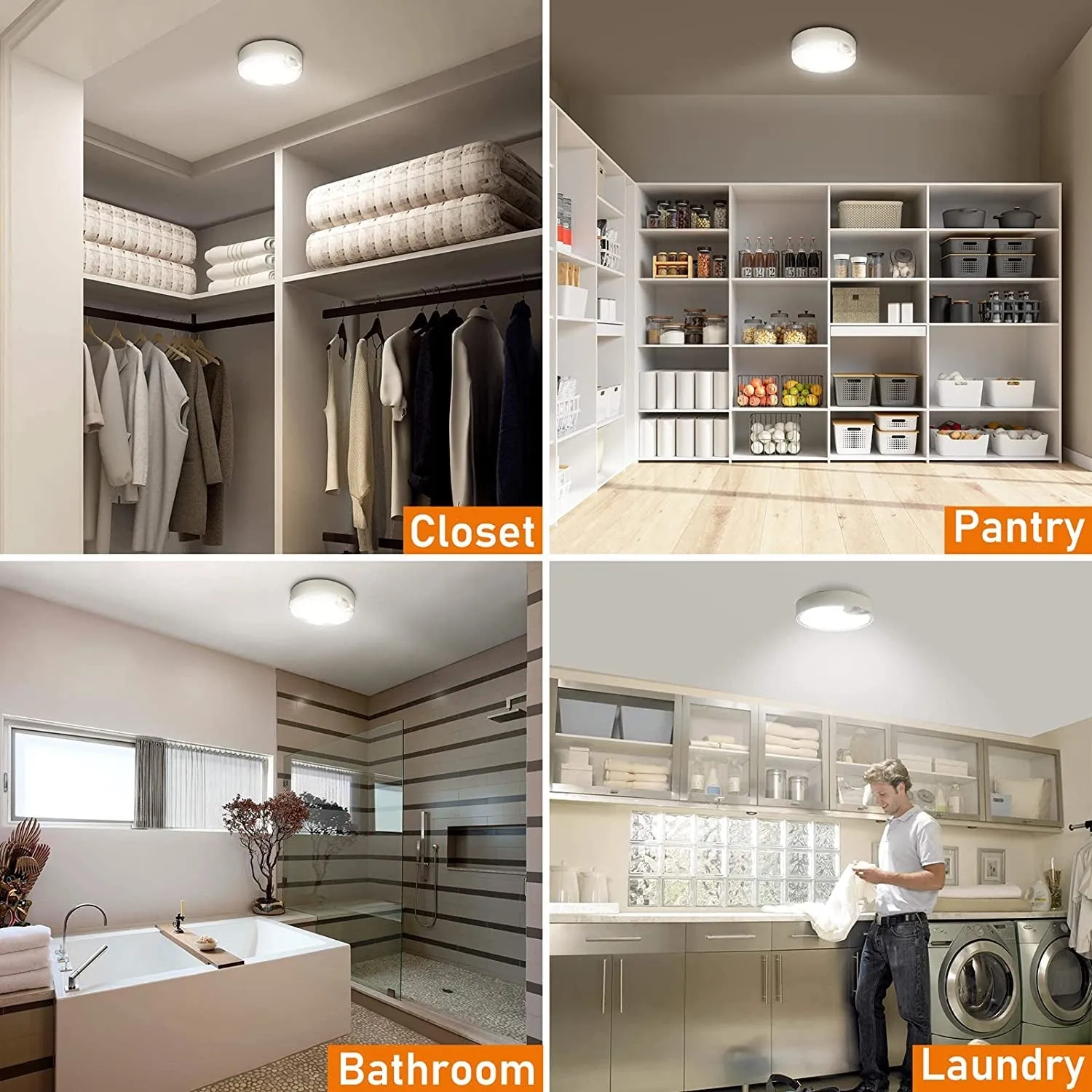 TOOWELL Motion Sensor Ceiling Light Battery Operated Indoor/Outdoor LED Ceiling Lights for Closet Hallway Pantry Laundry Stairs Garage Bathroom Shower Porch Shed Wall 400LM Motion Activated Light