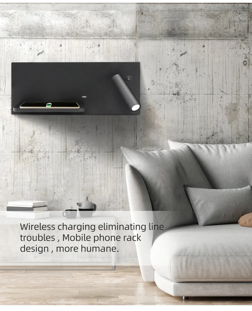 USB and Wireless Charger Independent Ambient with Accent Wall Lamp