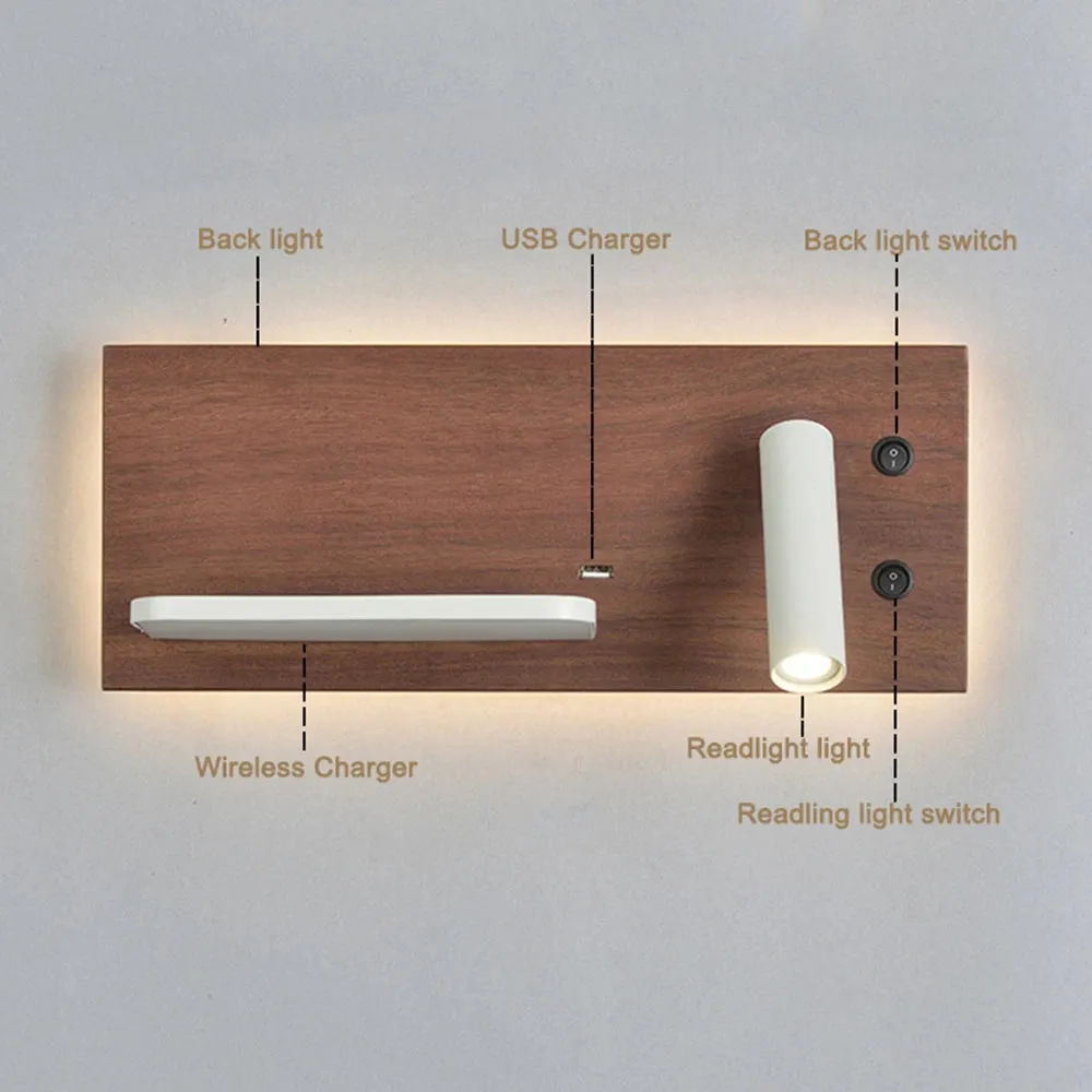 USB and Wireless Charger Independent Ambient with Accent Wall Lamp