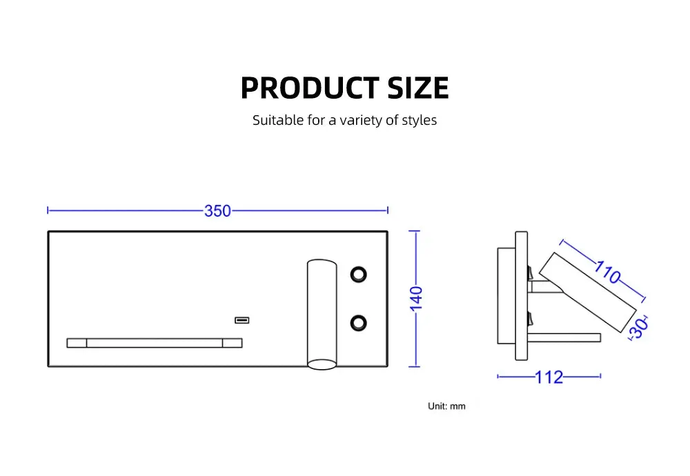 USB and Wireless Charger Independent Ambient with Accent Wall Lamp