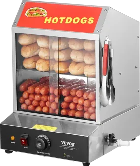 Vevor Hot Dog Steamer 28.5 Qt Commercial 2-Tier Electric Warmer with Sliding Glass Doors New