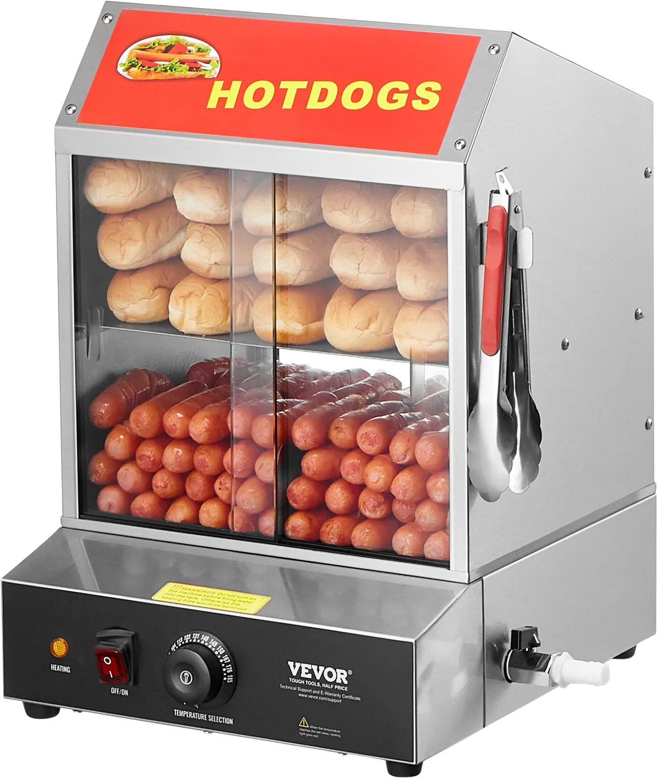 Vevor Hot Dog Steamer 28.5 Qt Commercial 2-Tier Electric Warmer with Sliding Glass Doors New