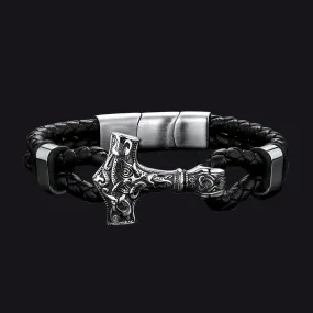 Viking Thor's Hammer Mjolnir Braided Leather Bracelet Gift For Men