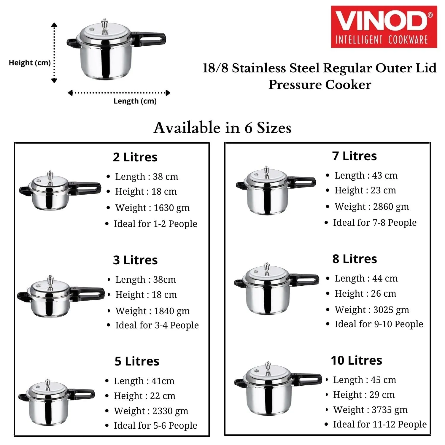 Vinod Cookware Induction Friendly Sandwich Bottom Pressure Cooker with Lid, 3-Pieces, 3 Liters, 3-Pieces, Silver