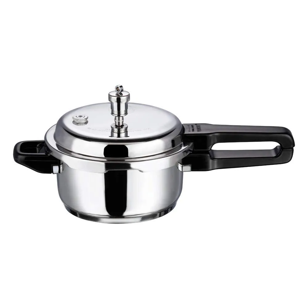 Vinod Cookware Induction Friendly Sandwich Bottom Pressure Cooker with Lid, 3-Pieces, 3 Liters, 3-Pieces, Silver