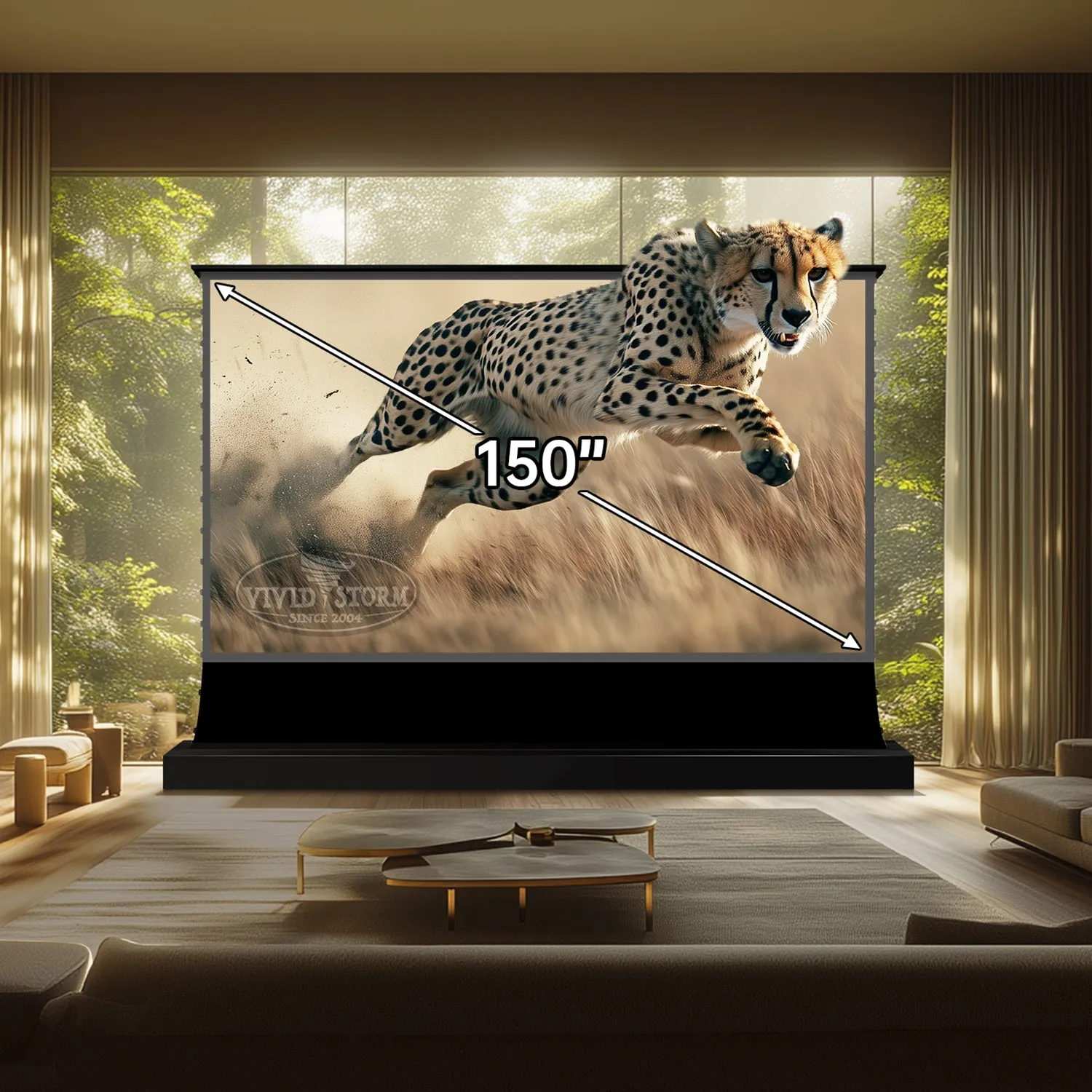 VIVIDSTORM 150“ S Lite Hyper Motorized Tension Floor Rising Lenticular ALR Projector Screen