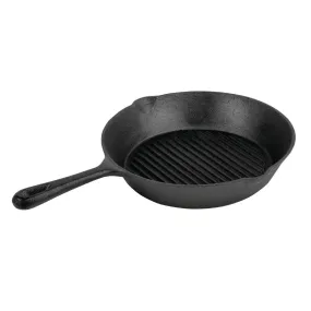 Vogue Round Cast Iron Ribbed Skillet Pan 267mm